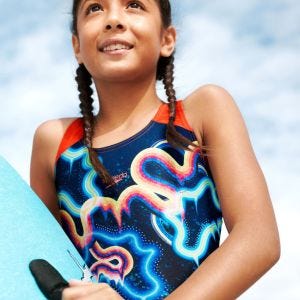 Speedo 女孩 運動連身泳裝Digital 深藍/海底電光