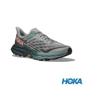 HOKA 女 Speedgoat 5 寬楦 越野鞋 迷霧灰/森林綠