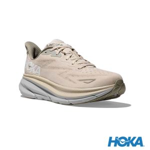 HOKA 男 Clifton 9 寬楦 路跑鞋 燕麥奶色/灰綠