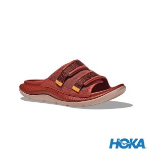 HOKA ORA Luxe 恢復拖鞋 辣椒紅/桃子粉