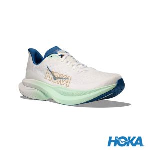 HOKA 男 Mach 6 寬楦 路跑鞋 霜白色/金