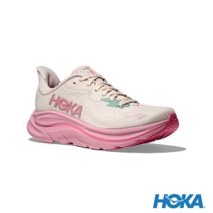 HOKA 女 Clifton 10 寬楦 路跑鞋 奶油色/乾燥玫瑰