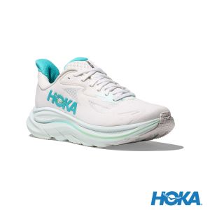 HOKA 女 Clifton 10 寬楦 路跑鞋 白/天空藍