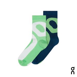【瑞士 On 昂跑】中性款 Liquid 休閒LOGO高筒日著襪 兩件組 風暴藍/蜜瓜綠