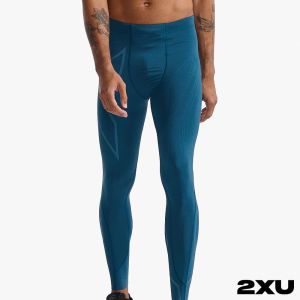 2XU 男 MCS高階跑步壓縮長褲 湖水藍/反光藍