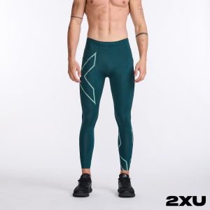 2XU 男 MCS高階跑步壓縮長褲 湖水綠/反光綠