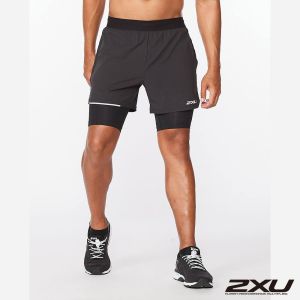 2XU 男 Aero 2-in-1 5吋短褲 黑/反光銀