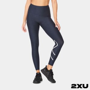 2XU 女 中階高腰訓練壓縮長褲 午夜藍/白