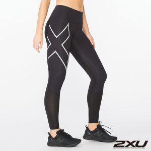 2XU 女 中階運動涼感中腰壓縮長褲 黑/反光銀