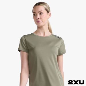 2XU 女 Aspire運動短袖上衣 橄欖綠/黑