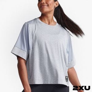 2XU 女 Motion運動短袖上衣 灰/白