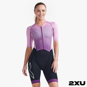 2XU 女 Light Speed全拉鍊式三鐵衣 紫/淺粉