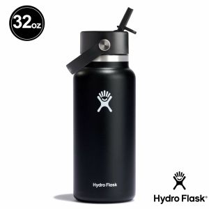 Hydro Flask 32oz/946ml 寬口 吸管 提環 保溫瓶 時尚黑