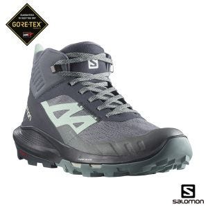 Salomon 女 OUTpulse Goretex  中筒登山鞋 烏木黑/靜灰/烏木黑