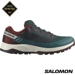 Salomon 男 OUTRISE Goretex 低筒登山鞋 松綠/深褐紫/香草白