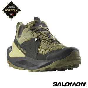 Salomon 男 ELIXIR Goretex 低筒登山鞋 黑/草藥綠/南苔綠