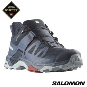 Salomon 男 X ULTRA 4 Goretex 低筒登山鞋 碳黑/白令藍/珍珠藍