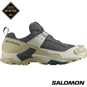 Salomon 男 X ULTRA 5 Goretex 低筒登山鞋 瀝灰/灰綠/伊甸綠
