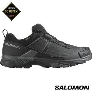 Salomon 男 X ULTRA 5 Goretex 低筒登山鞋 寬楦 黑/瀝灰/堡岩灰