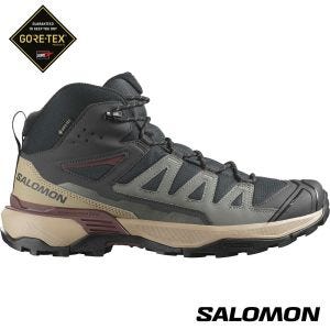 Salomon 男 X ULTRA 360 Goretex 中筒登山鞋 幻灰/沙漠棕/葡萄紅