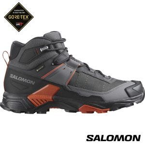 Salomon 男 X ULTRA 5 Goretex 中筒登山鞋 瀝灰/堡岩灰/焦棕