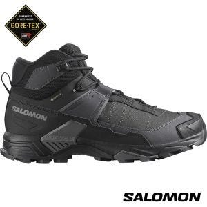 Salomon 男 X ULTRA 5 Goretex 中筒登山鞋 寬楦 黑/瀝灰/堡岩灰