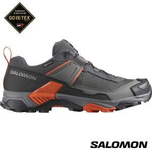 Salomon 男 X ULTRA 5 Goretex 低筒登山鞋 瀝灰/堡岩灰/焦棕