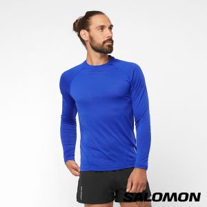 Salomon 男 CROSS RUN 長袖T恤 海洋藍