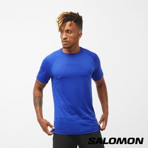 Salomon 男 CROSS RUN 短袖T恤 海洋藍