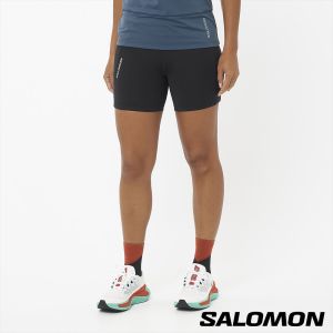 Salomon 女 CROSS RUN 緊身短褲 黑棕