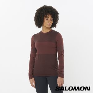 Salomon 女 SNTIAL 羊毛保暖長袖上衣 葡萄紅