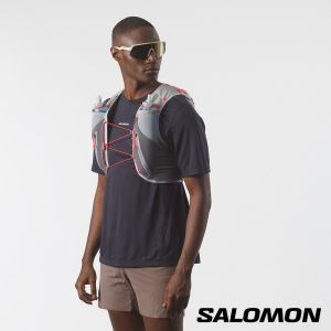 Salomon ADV SKIN 12 水袋背包組 堡岩灰/合金灰/螢紅
