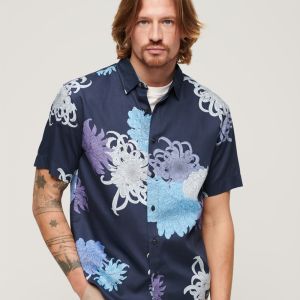 SUPERDRY 男裝 短袖襯衫 質感花襯衫 Hawaiian 菊花海軍藍