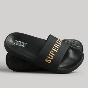 SUPERDRY 男款 運動拖鞋 Code Logo Pool Slide 黑/金