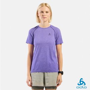 瑞士 ODLO 女 銀離子 無縫編織 SEAMLESS 短袖T-SHIRT 派對紫麻花