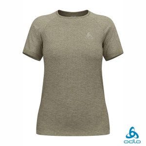 瑞士 ODLO 女 銀離子 無縫編織 SEAMLESS 短袖T-SHIRT 草灰麻花