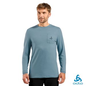 瑞士 ODLO 男 ASCENT MERINO 200羊毛圓領上衣/口袋 領地藍