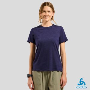 瑞士 ODLO 女  POW 混天絲 羊毛 短袖T-Shirt 派對紫麻花