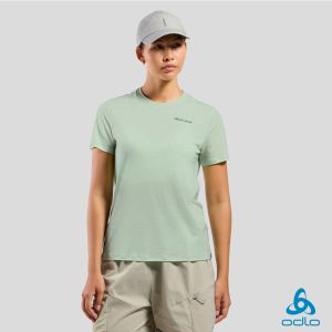 瑞士 ODLO 女  POW 混天絲 羊毛 短袖T-Shirt 蘋綠麻花