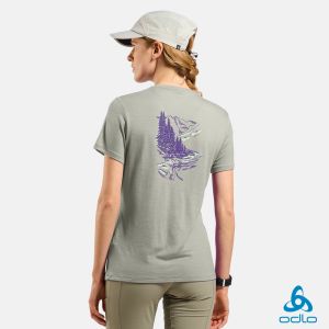 瑞士 ODLO 女 Ascent 160 美麗諾羊毛 短袖T-Shirt 標語-瑪瑙灰