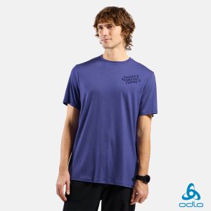瑞士 ODLO 男 Ascent 160 美麗諾羊毛 短袖T-Shirt 標語-航海藍