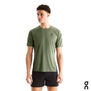 【瑞士 On 昂跑】男 Performance 機能排汗短袖 針葉綠/黑