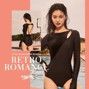 Speedo 女 運動長袖連身泳裝 LBD2 VelvetRib 黑