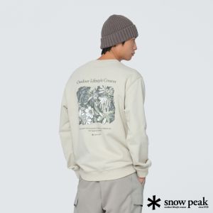 Snow Peak 中性款 熱帶印花圓領長袖套衫 淺米色