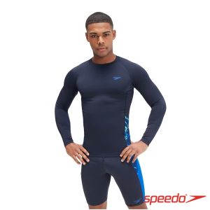 Speedo 男 長袖防曬衣ECO Endurance+ 深藍/鈷藍/黃