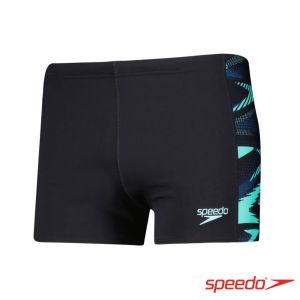 Speedo 男 運動四角泳褲HyperBoom Panel 黑/湖水綠