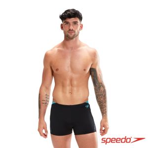 Speedo 男 運動四角泳褲 Hyper Boom 黑/藍