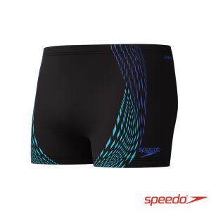 Speedo 男 運動四角泳褲Dou Logo 黑/鈷藍/皮克頓藍