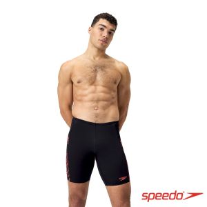 Speedo 男 運動及膝泳褲 Tech Panel 黑/亮橘