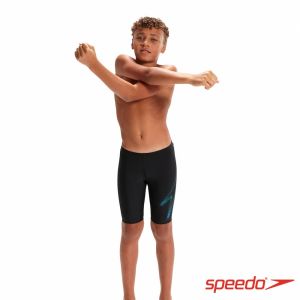 Speedo 男孩 運動及膝泳褲 Boom Logo 黑/藍